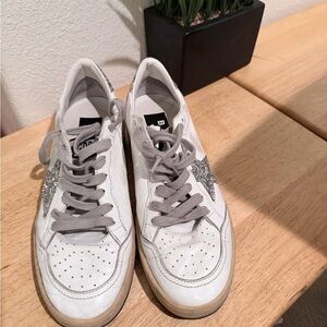 Golden Goose White Sneakers with Silver Glitter Star